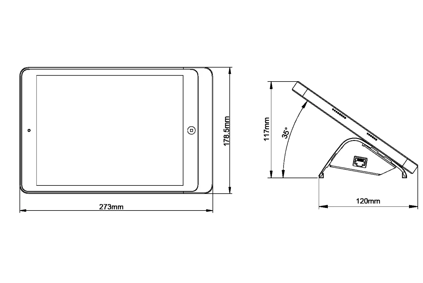 Giá đỡ iPad để bàn TTS-X (góc 35°, thân thấp) — hình ảnh chi tiết từ hãng