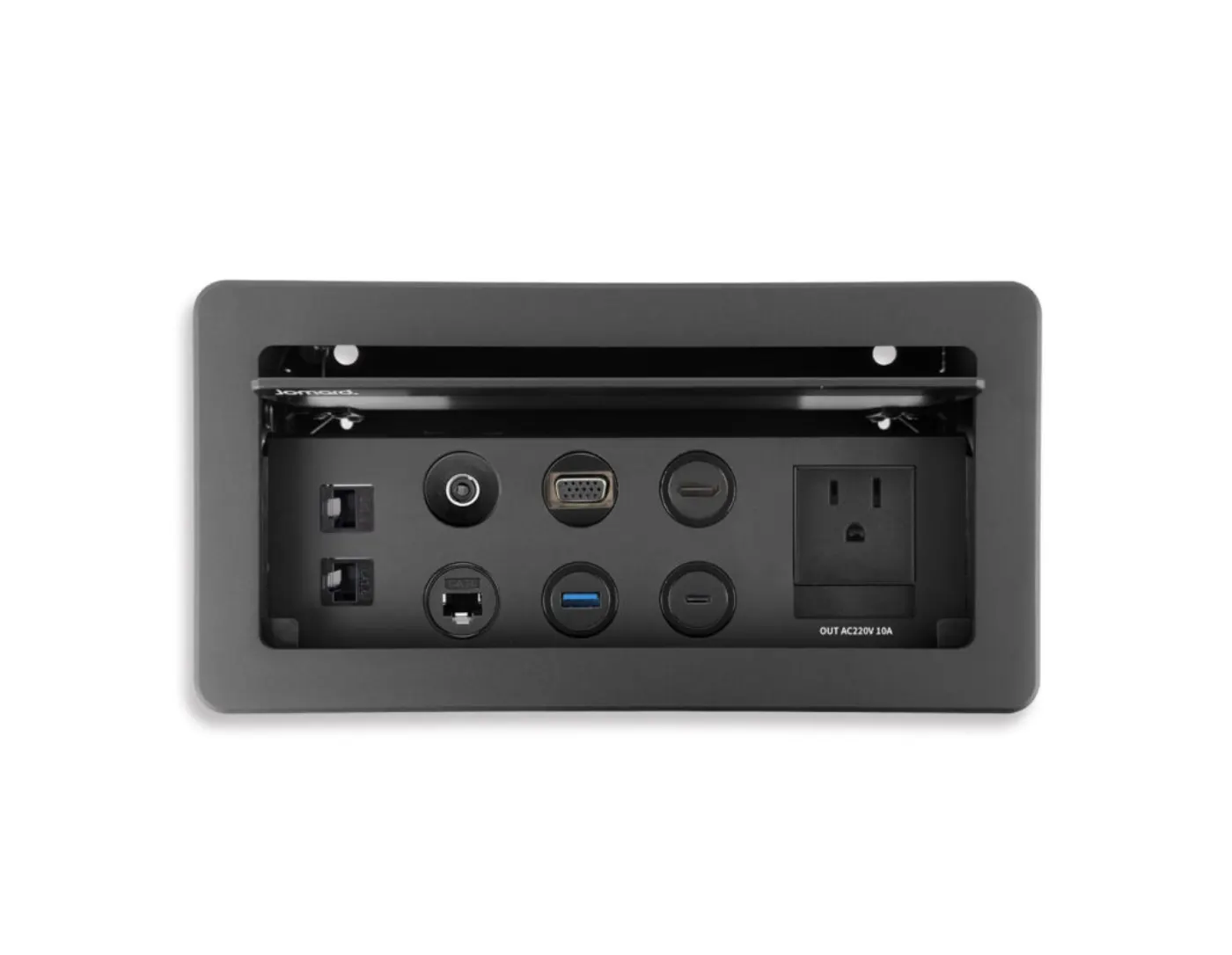 Hộp kết nối âm bàn nguồn, USB-C, mạng, HDMI — hình ảnh chi tiết từ hãng