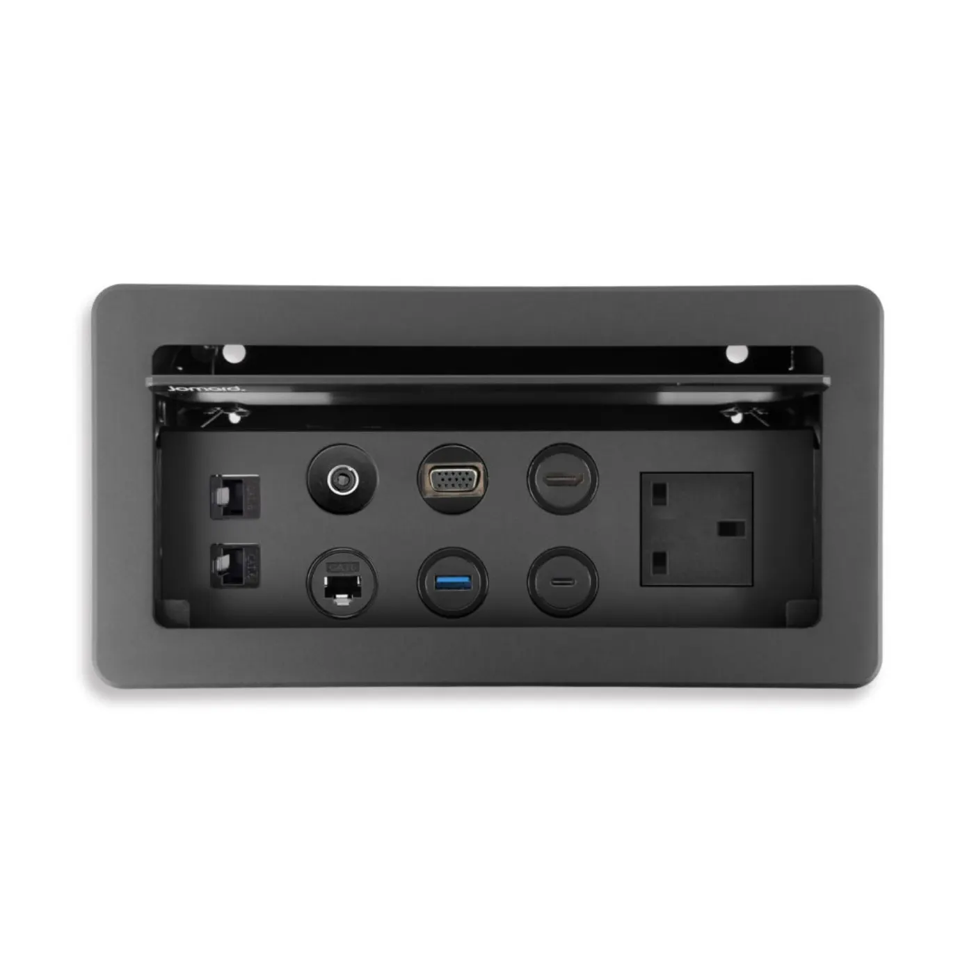 Hộp kết nối âm bàn nguồn, USB-C, mạng, HDMI — hình ảnh chi tiết từ hãng